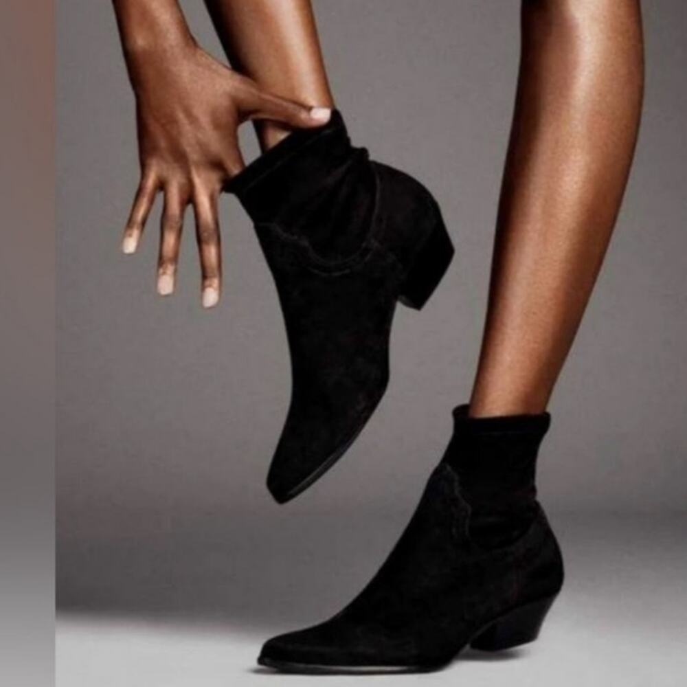 Tamara Mellon Go West black suede sock ankle western boots